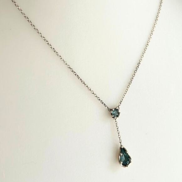 Sterling Silver & Glass Stone Y Necklace, Beautiful! - Picture 2 of 8